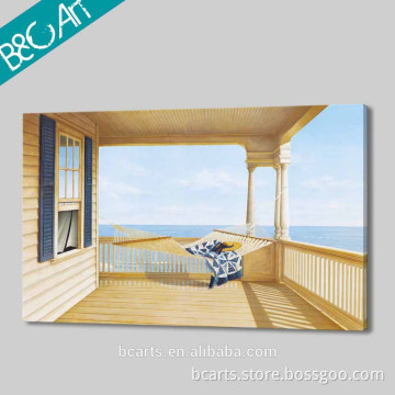 Hot selling leisure style hammock and wood house oil painting seascape